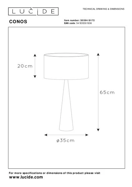 Lucide CONOS - Table lamp - Ø 35 cm - 1xE27 - Natural - technical